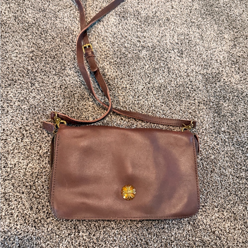 Chic Brown Crossbody Bag with Gold Accent